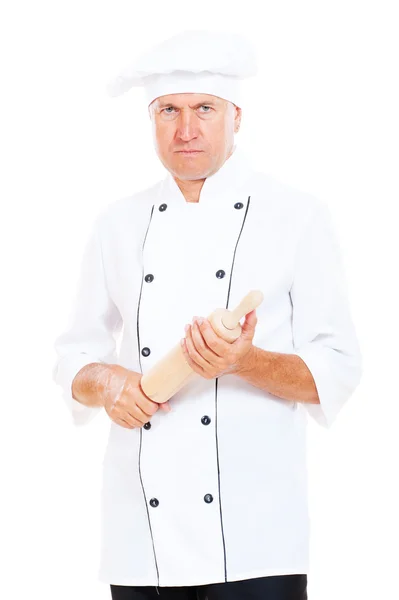 stock image Angry cook with rolling pin