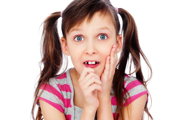 Funny little girl pull faces — Stock Photo, Image