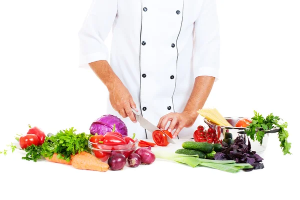 Foto von Koch bei der Zubereitung von Salat — Stockfoto