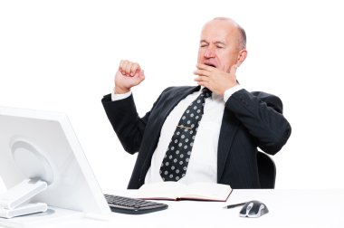 Tired businessman in office clipart