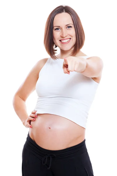 Kobieta w ciąży wskazując na Ciebie — Zdjęcie stockowe