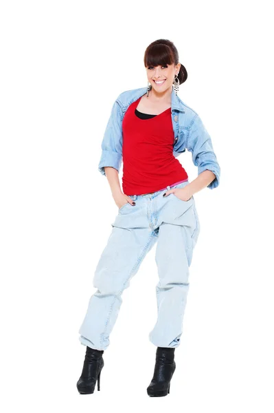 Pretty girl in blue jeans — Stock Photo, Image