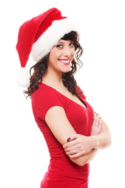 Weihnachtsfrau mit Weihnachtsmütze — Stockfoto