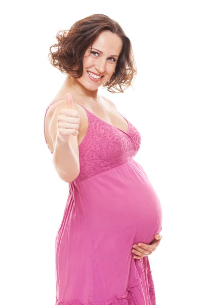 Mulher grávida mostrando polegares para cima — Fotografia de Stock