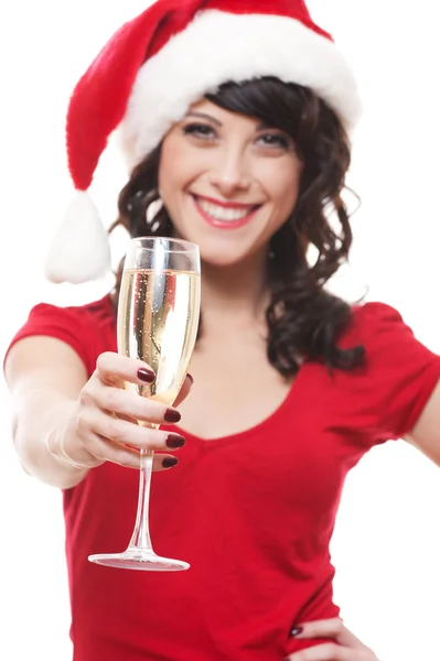 Glad santa flicka med glas — Stockfoto