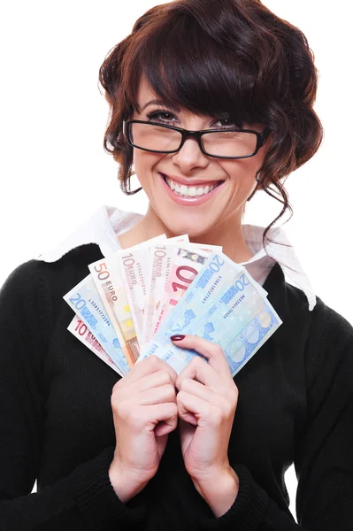 Femme d'affaires tenant l'euro dans ses mains — Photo