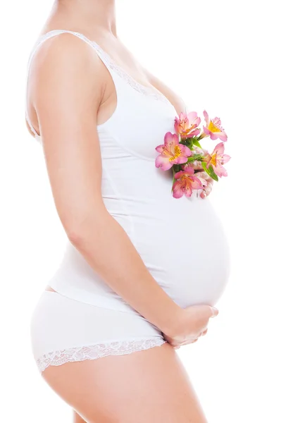 Schöne schwangere Frau in Dessous — Stockfoto