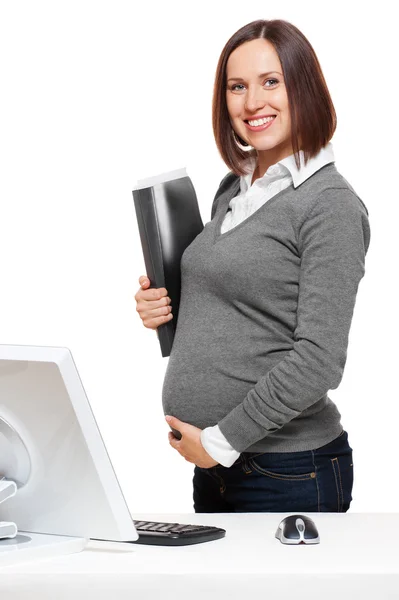 Mujer embarazada sosteniendo documentos — Foto de Stock