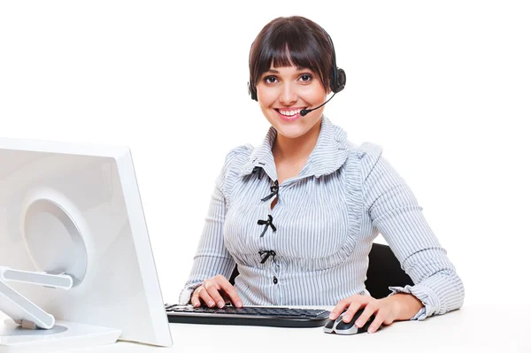Smiley telephone operator at workplace — Stock Photo, Image