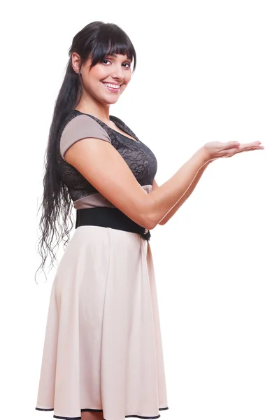 Woman presenting something on palm — Stock Photo, Image