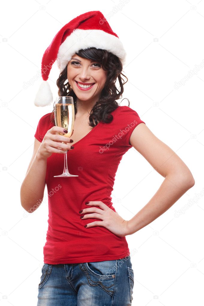 Happy woman in santa hat