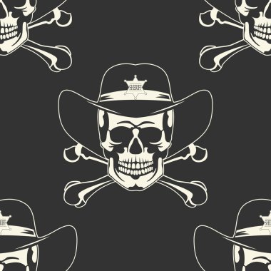 Skull emblem in a cowboy's hat seamless clipart