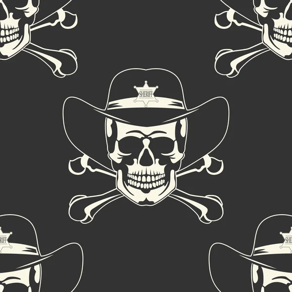 Godło czaszki w kowbojskim kapeluszu bez szwu — Wektor stockowy