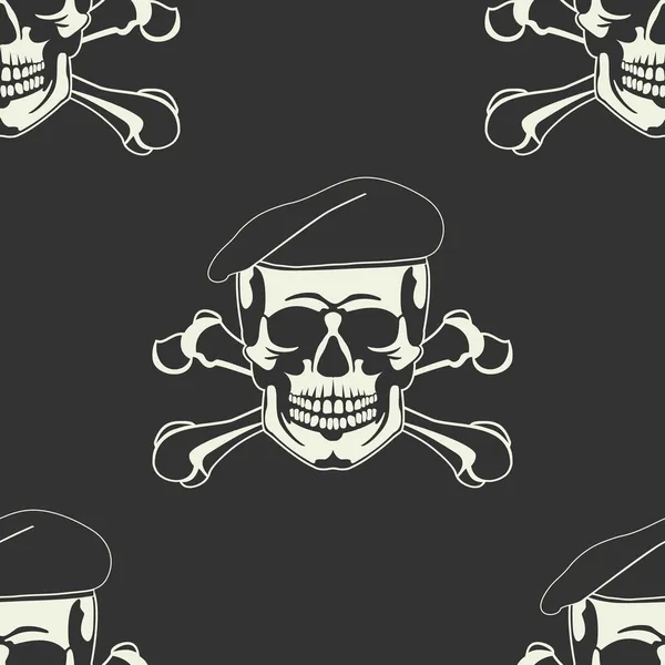 Skull emblem in a beret Seamless — Stock Vector