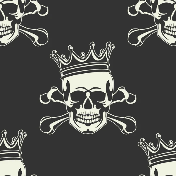 Emblème avec crâne et couronne Sans couture — Image vectorielle