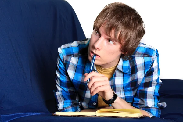 Manlig student med en bärbar dator. närbild — Stockfoto