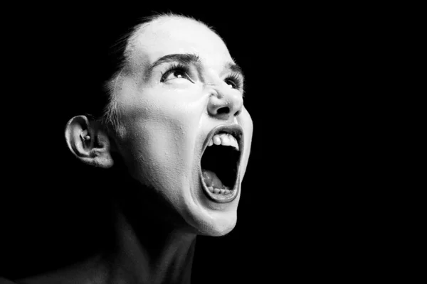 Mime girl looks up and screams. — Stock Photo, Image