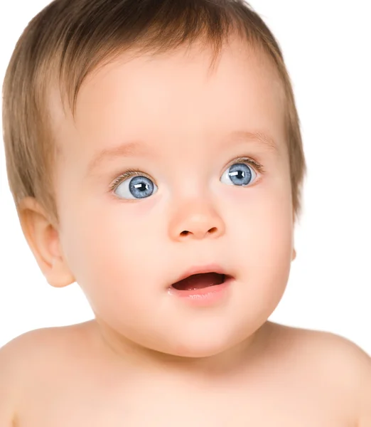 A kék szemű baba, közeli. — Stock Fotó