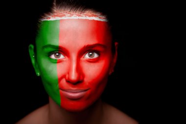 Portrait of a woman with the flag of the Belarus clipart