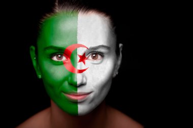Portrait of a woman with the flag of the Algeria clipart