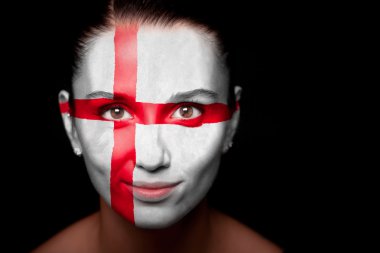 Portrait of a woman with the flag of the England clipart