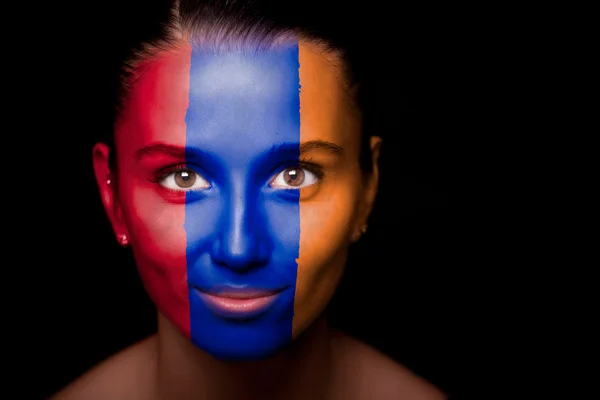 Portrait of a woman with the flag of the Armenia — Stock Photo, Image
