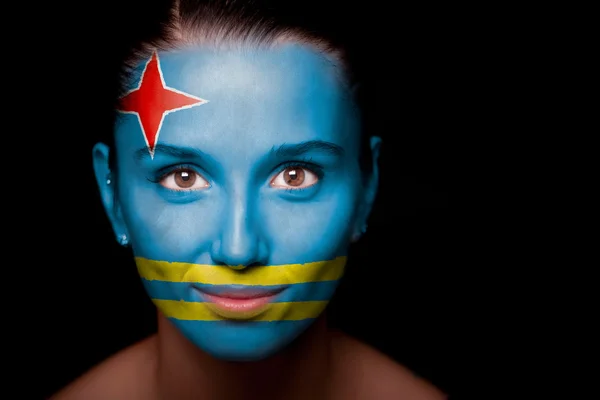 Portrait of a woman with the flag of the Aruba — Stock Photo, Image
