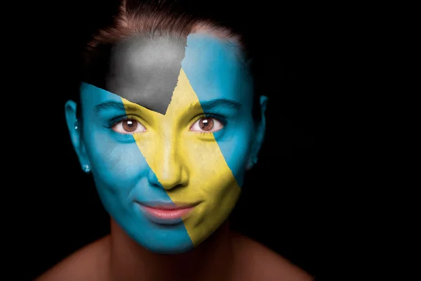 Portrait of a woman with the flag of the Bahamas — Stock Photo, Image
