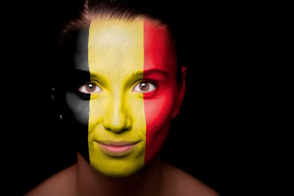 Portrait of a woman with the flag of the Belgium — Stock Photo, Image