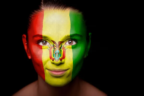 Portré egy nőt a Bolívia zászlaja — Stock Fotó