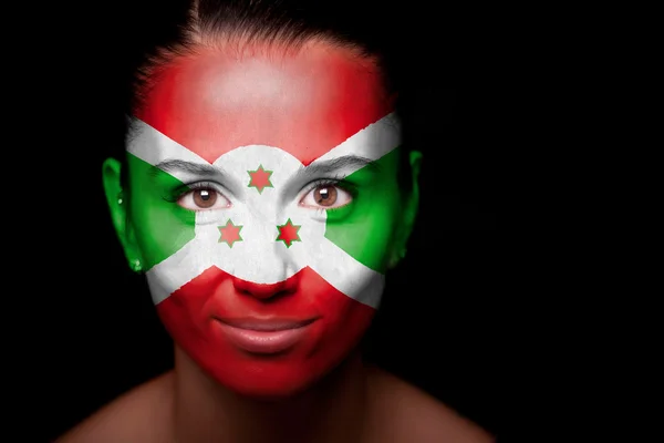 stock image Portrait of a woman with the flag of the Burundi