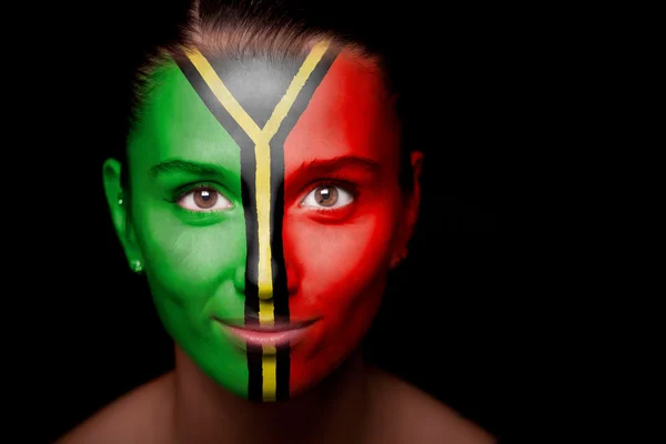 stock image Portrait of a woman with the flag of the Vanati