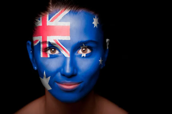 Retrato de una mujer con la bandera de Australia — Foto de Stock