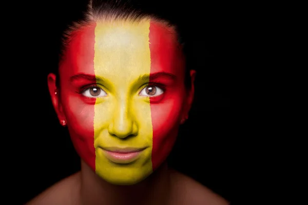 Portrait of a woman with the flag of the Spain — Stock Photo, Image