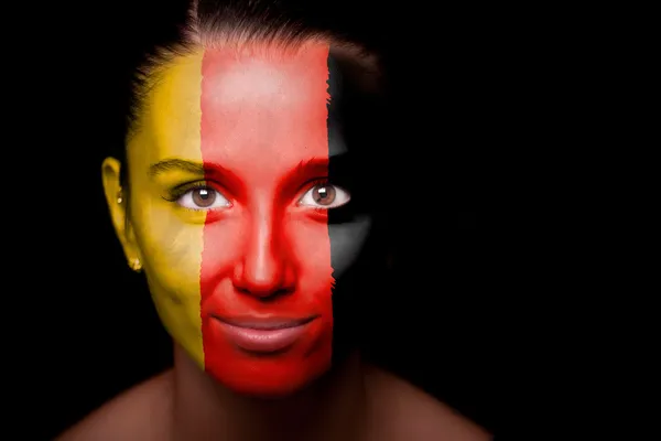 Retrato de uma mulher com bandeira da Alemanha — Fotografia de Stock