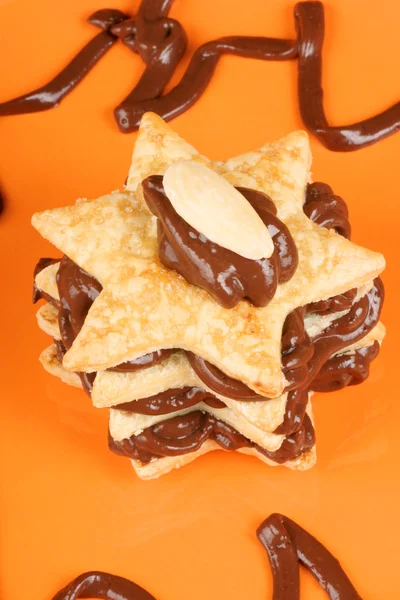 Chocolate cream and almond millefeuille — Stock Photo, Image