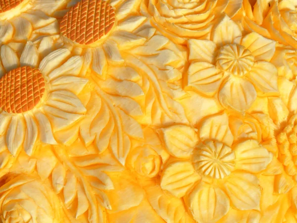 Floral bas-relief on pumpkin — Stock Photo, Image