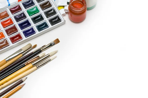 Pitture ad acquerello e pennelli — Foto Stock