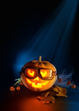 Scary pumpkin flying glasses clipart