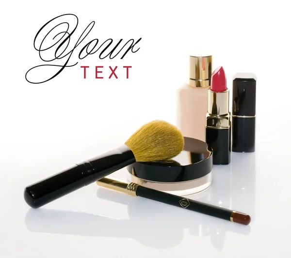 Close up view of make up objects on white back — Stock Photo, Image