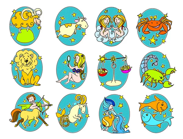 Símbolos zodiacais de cor engraçada —  Vetores de Stock