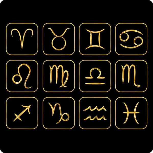 Simboli zodiacali oro — Vettoriale Stock