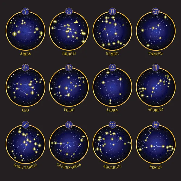 Símbolos del zodíaco con XII Constelaciones — Vector de stock