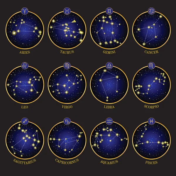 Símbolos do zodíaco com XII Constelações —  Vetores de Stock