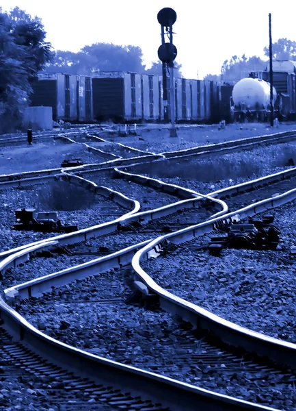 Blauwe spoorweg werf — Stockfoto