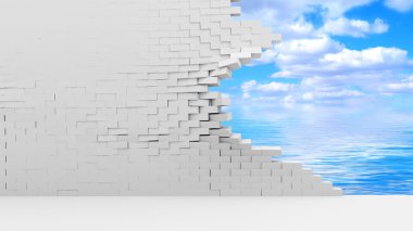 Broken Brick Wall with Beautiful Clouds Behind clipart