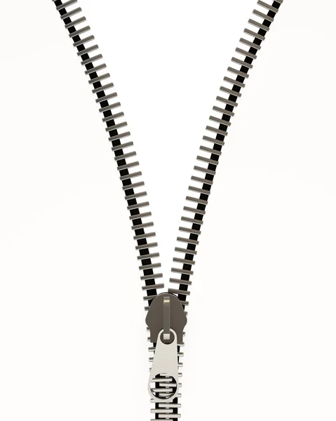 Fechar de Metal Zipper no fundo branco — Fotografia de Stock