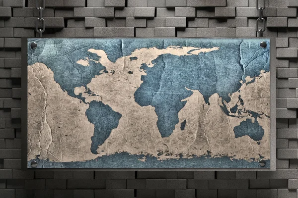 古いグランジ世界地図と暗い金属板 — ストック写真