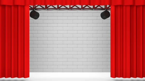 Bühne mit roten Vorhängen und Scheinwerfern — Stockfoto