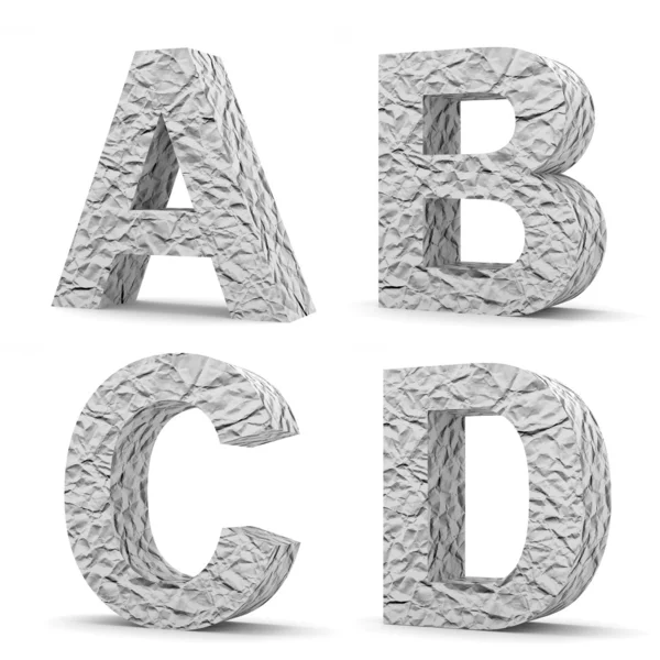 Uppsättning av 3d skrynkligt papper brev (brev a, b, c, d.) — Stockfoto